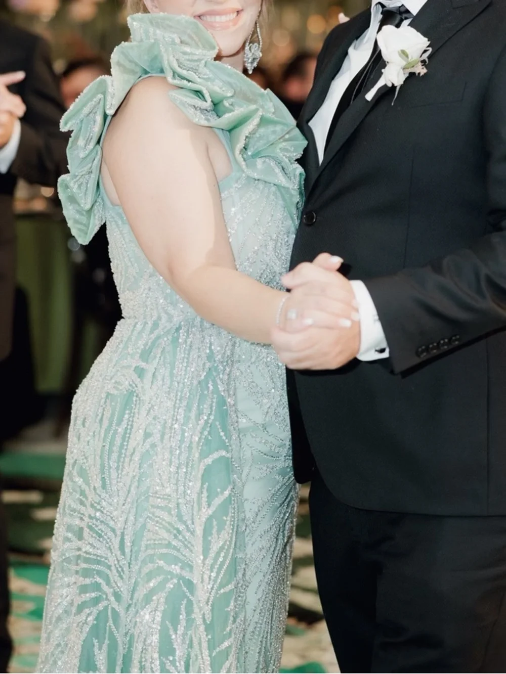 Elegant Mint Green One-Shoulder Evening Gown - Brand